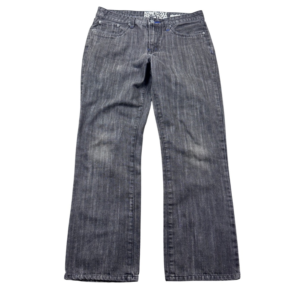 Y2K Kenneth Cole Straight Leg Jeans Men 32x30 Black Gray Faded Grunge Denim